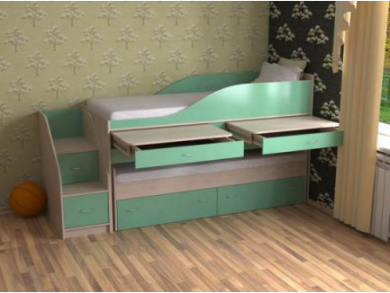 Двухъярусная выдвижная кровать Дуэт-8 для двоих детей с выкатным спальным местом и столами