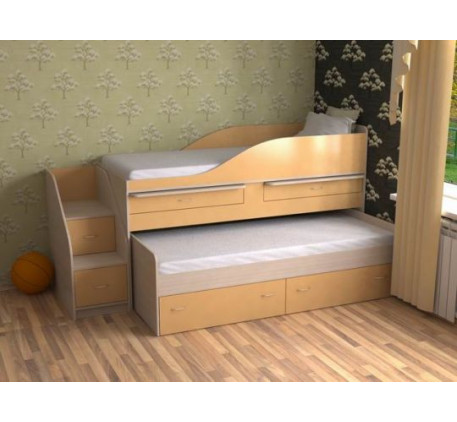 Выдвижная кровать Дуэт-8 для двоих детей с выкатным спальным местом и столами