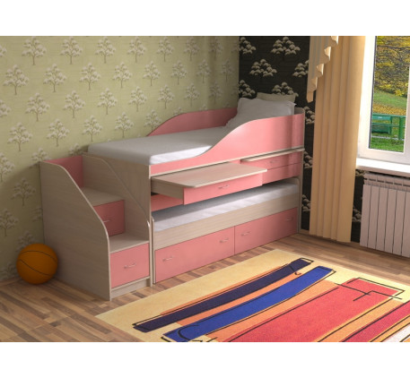 Выкатная кровать для двоих детей Дуэт-8 с выдвижным спальным местом и столами