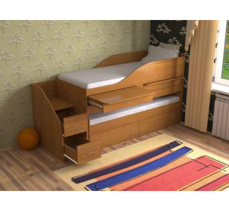 Двухъярусная выдвижная кровать Дуэт-8 для двух детей с выкатным спальным местом и столами