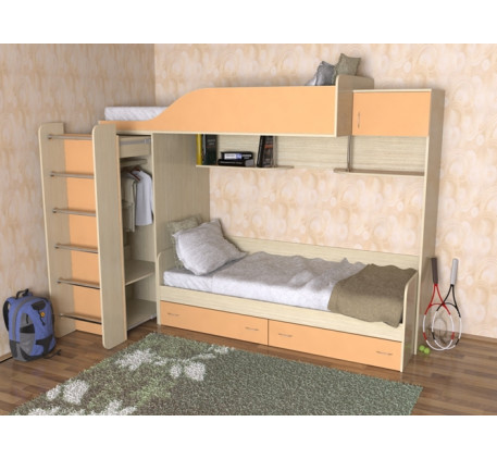 Детская двухъярусная кровать со шкафом Дуэт-3