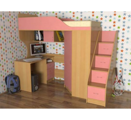 Кровать-чердак Квартет-1 для девочки, спальное место 190х80 см