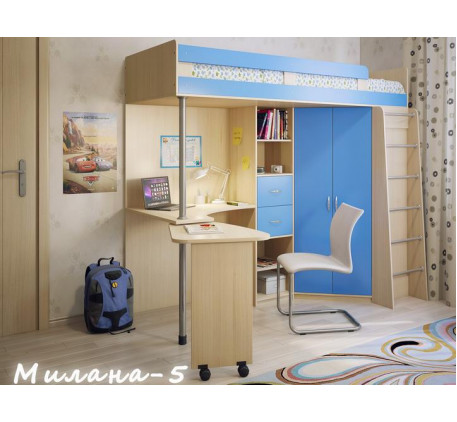 Детская кровать-чердак со столом и шкафом Милана-5, спальное место 200х80 см
