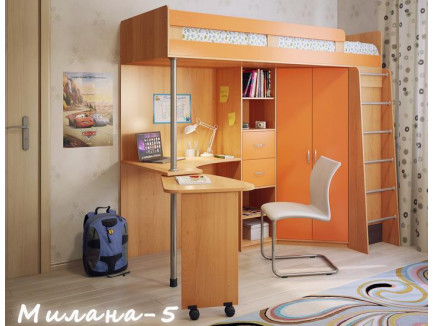 Кровать-чердак для подростка Милана-5 с рабочей зоной, спальное место 200х80 см