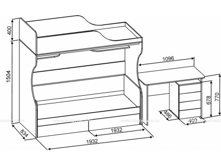 Двухъярусная кровать со столом внизу Дуэт-5