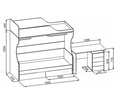 Двухъярусная кровать с письменным столом Дуэт-5