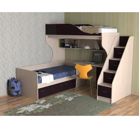 Кровать-чердак с кроватью внизу Дуэт-5 с металлической лестницей