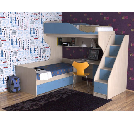 Кровать Дуэт-5 для двоих детей с металлической лестницей