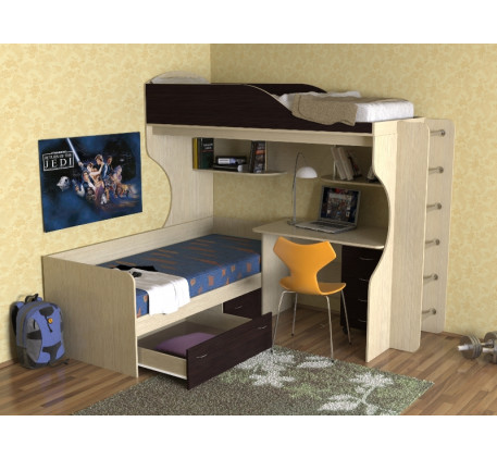 Двухъярусная кровать с письменным столом Дуэт-5