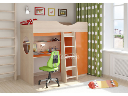 Детская кровать-чердак Легенда-9.1 со столом и шкафом, спальное место 180х80 см