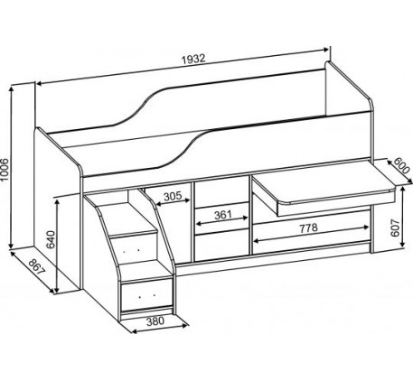 Кровать-чердак Кузя-4, детское спальное место 190х80 см