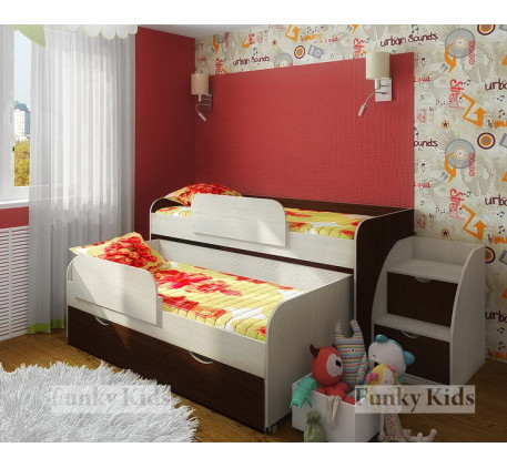 Двухъярусная выдвижная кровать Фанки Кидз-8 для двоих детей с выкатным спальным местом с ящиком