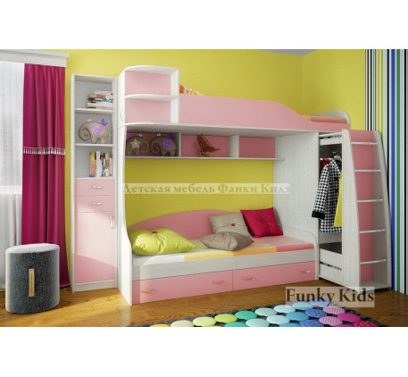 Двухъярусная кровать для девочек Фанки Кидз-12 +стеллаж 13/16, спальные места 190х80 см