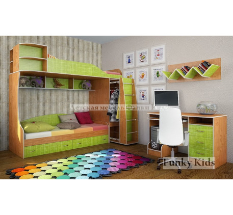 Мебель для двоих детей: кровать Фанки Кидз-12 +стол 13/1 +полка 13/11, спальные места 190х80 см