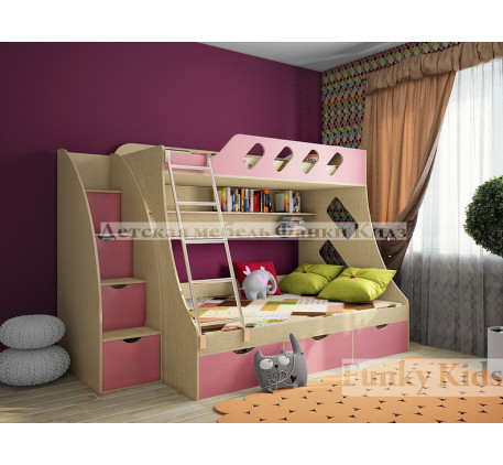 Кровать для двоих детей Фанки Кидз-16 +лестница-стеллаж 13/29.