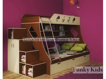 Детская мебель для двоих детей Фанки Кидз-16 +лестница-стеллаж 13/29.
