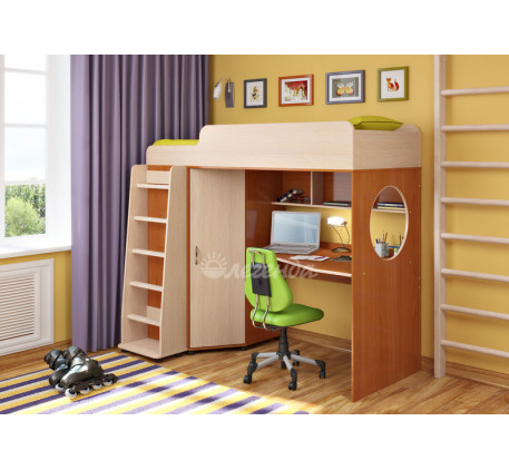 Детская кровать-чердак Легенда-4.1 со столом и шкафом, спальное место 190х80 см
