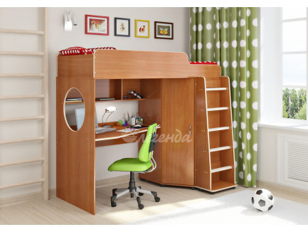 Детская кровать-чердак Легенда-4.1 со столом и шкафом, спальное место 190х80 см