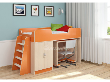 Детская кровать-чердак Легенда 2.2 со столом Л-02, спальное место 160х80 см