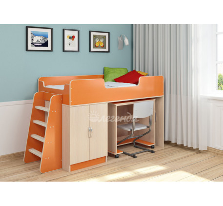 Кровать Легенда-2.3 (Сказка-2) со столом Л-01 и лестницей ЛУ-02, спальное место 160х80 см
