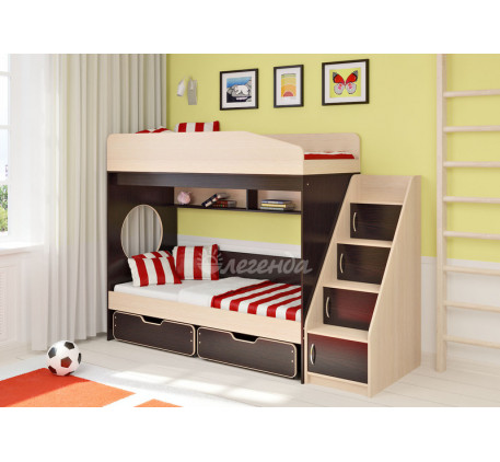 Детская двухъярусная кровать Легенда-10.15 с лестницей ЛУ-10, спальные места 180х80 см