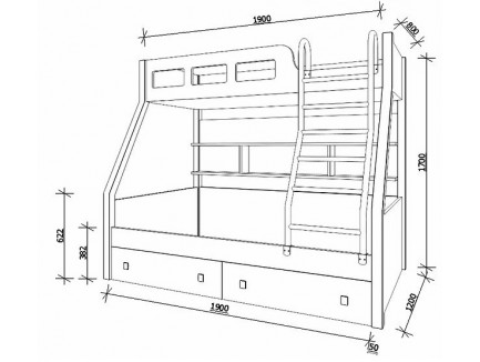 Двухъярусная кровать Рио с лестницей-стеллажом. Верхнее спальное место 190х80, нижнее 190х120 см