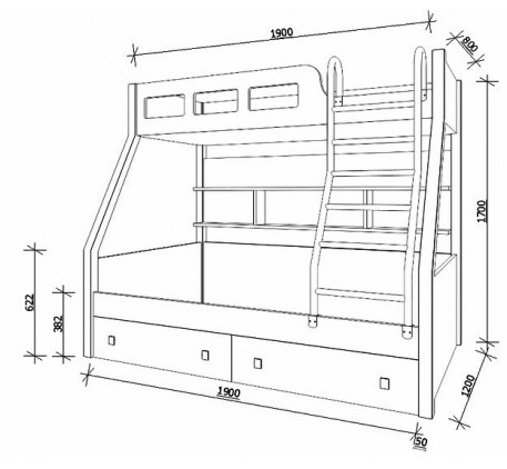 Двухъярусная кровать Рио с лестницей-стеллажом. Верхнее спальное место 190х80, нижнее 190х120 см