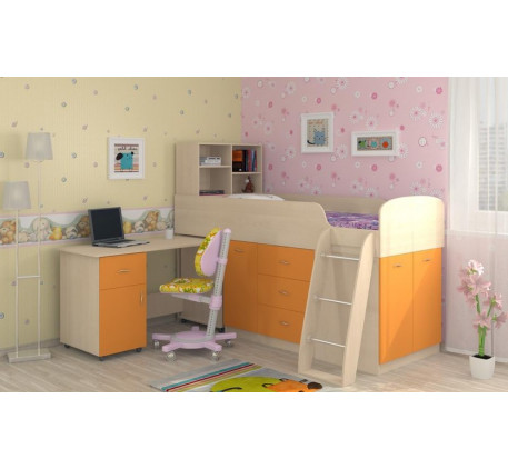 Детская кровать-чердак Дюймовочка-1 с рабочей зоной, спальное место 190х80 см