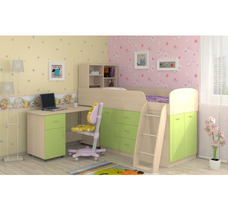 Кровать-чердак для детей Дюймовочка-1 со столом, спальное место 190х80 см