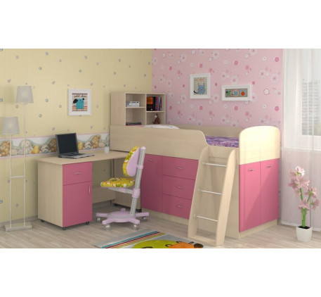 Кровать-чердак Дюймовочка-1 низкая со шкафами и столом, спальное место 190х80 см