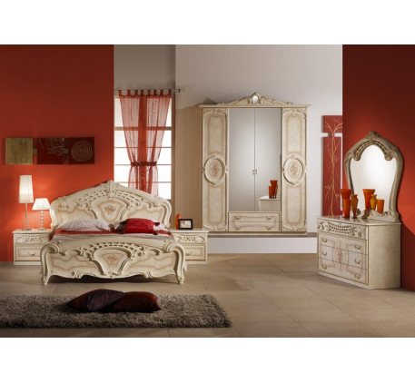 Спальня Роза (на фото): Кровать Роза 1600, Тумба прикроватная (2 шт.), Комод с зеркалом Роза, Шкаф 4..