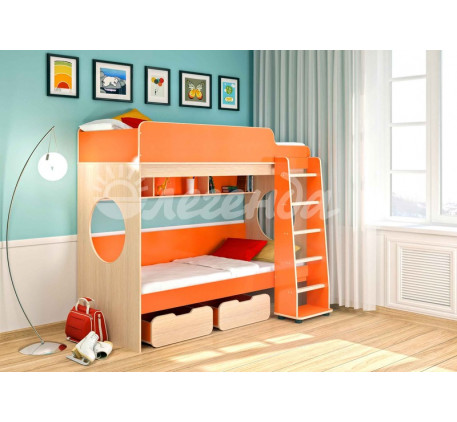 2-х ярусная кровать Легенда-7.2 с лестницей с ящиками, спальные места 190х80 см