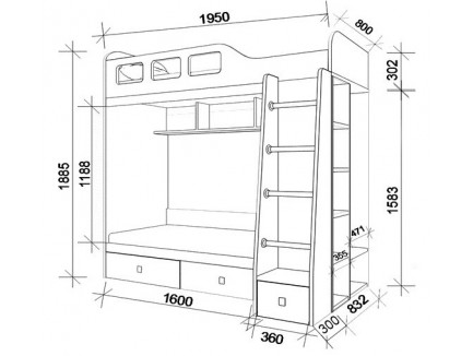 Двухъярусная кровать Астра-3 с шкафом, нижнее спальное место 160х80, верхнее 195х80 см