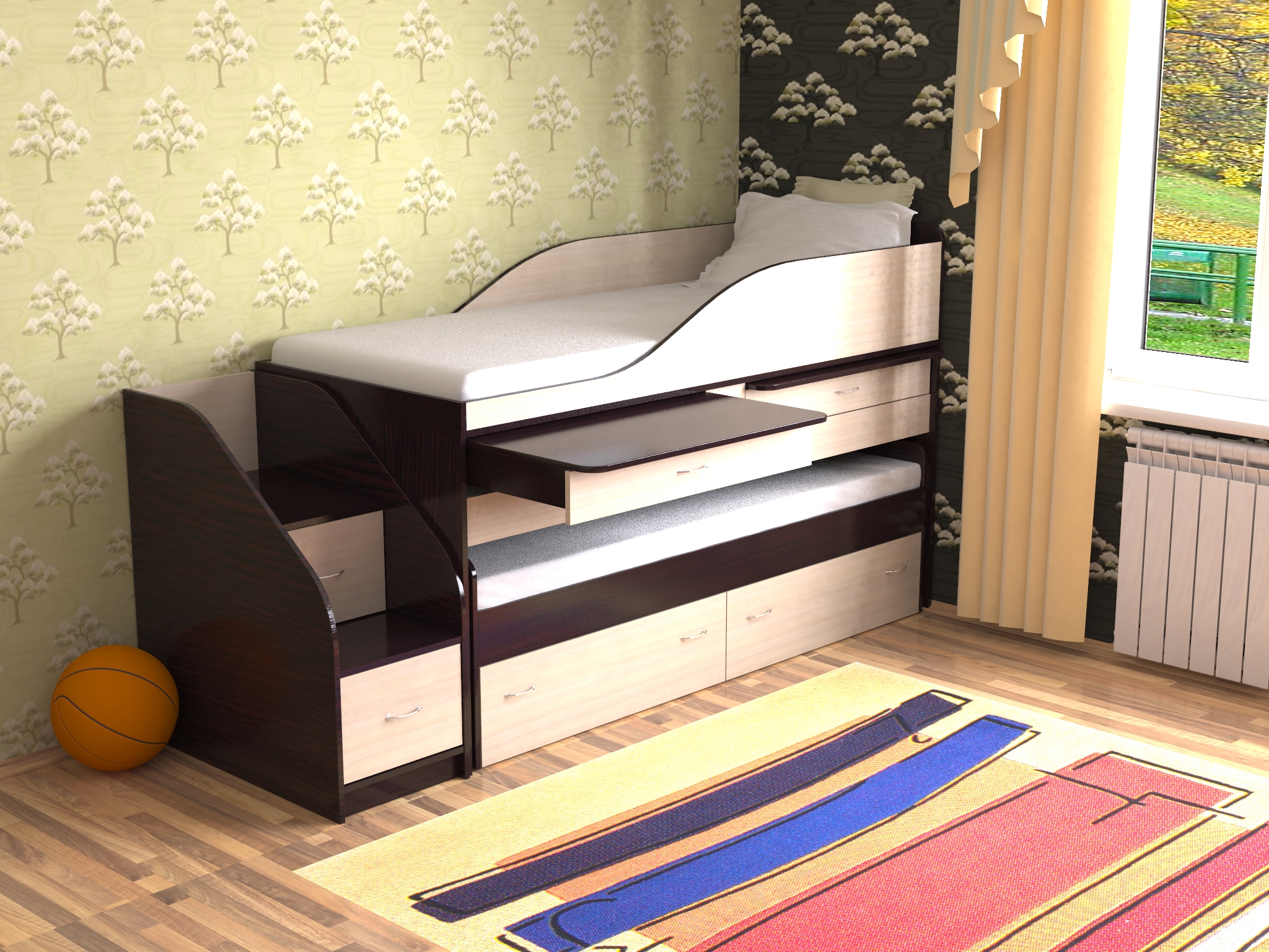 Детская двухъярусная выдвижная кровать Дуэт-8 - купить недорого напрямую отпроизводителя в Москве